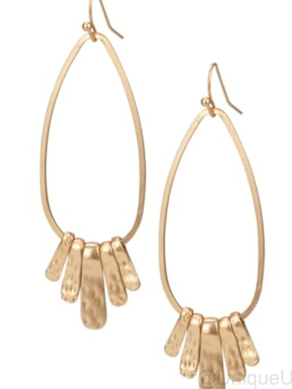 Hammered Gold Boho Teardrop Earrings 5 Bars Women Jewelry